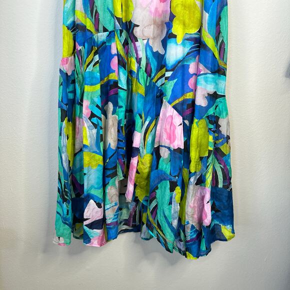 ANTHROPOLOGIE Sunny Midi Dress Silk Blend Tropical Size Medium READ - Picture 13 of 14